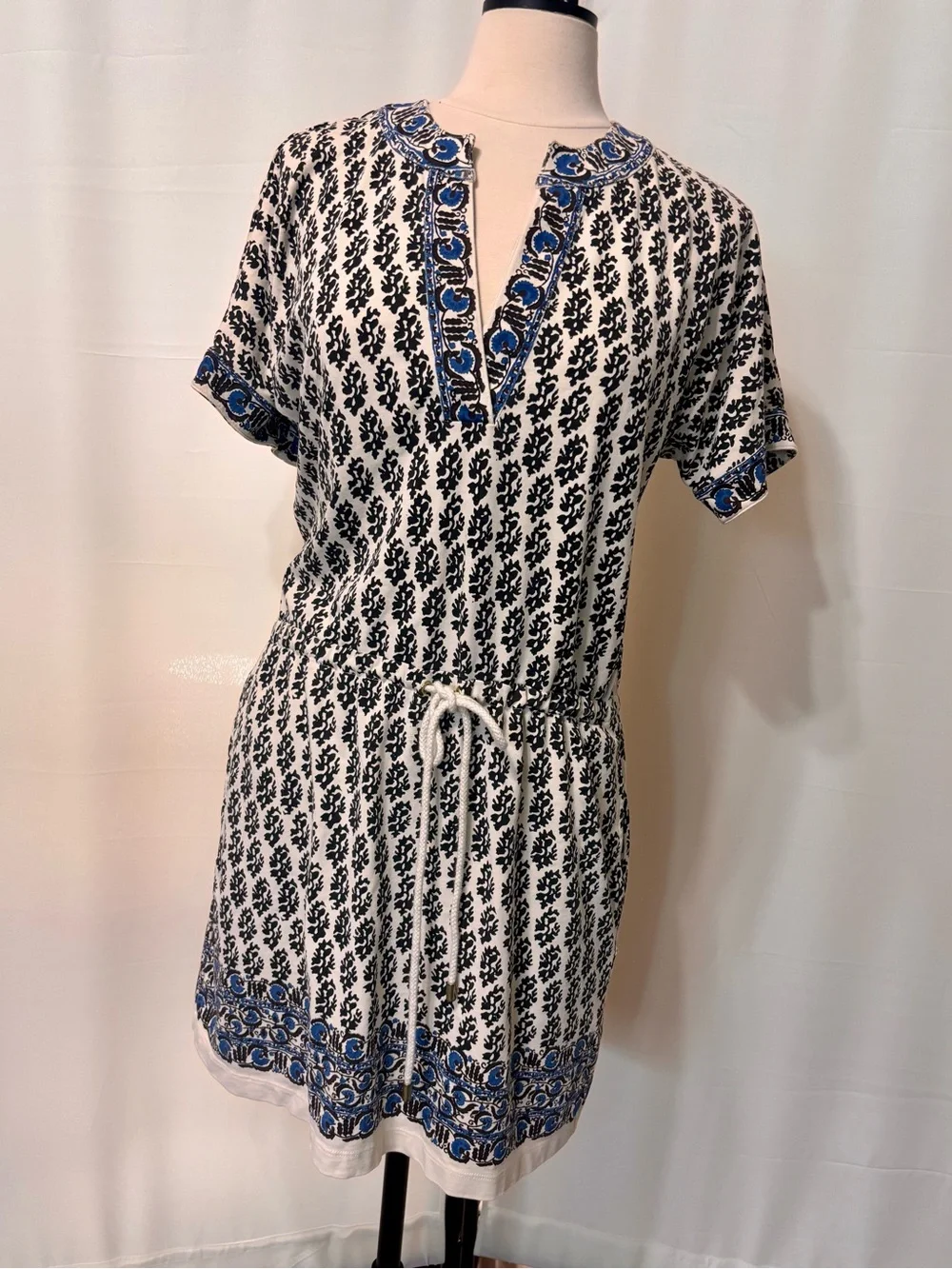 Tory Burch Amara Dress Women's XS 100% Pima Cotton Drawstring fair island